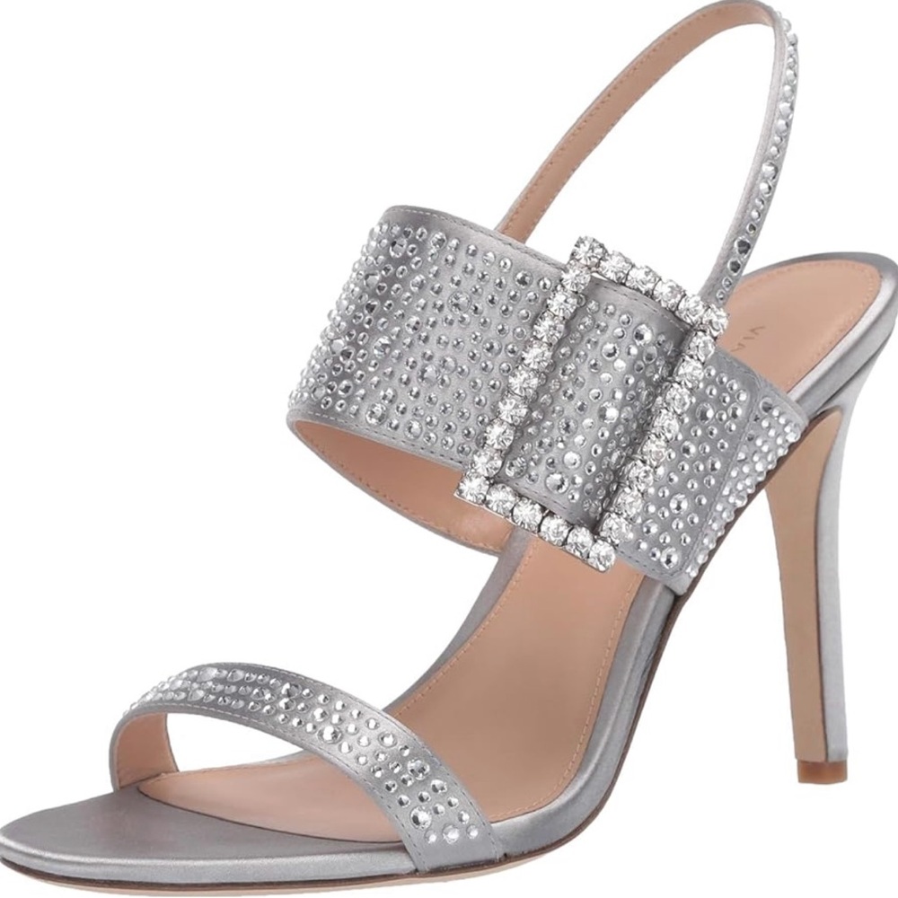 Via Spiga Silver Crystal Embellished Heels- Size (41)